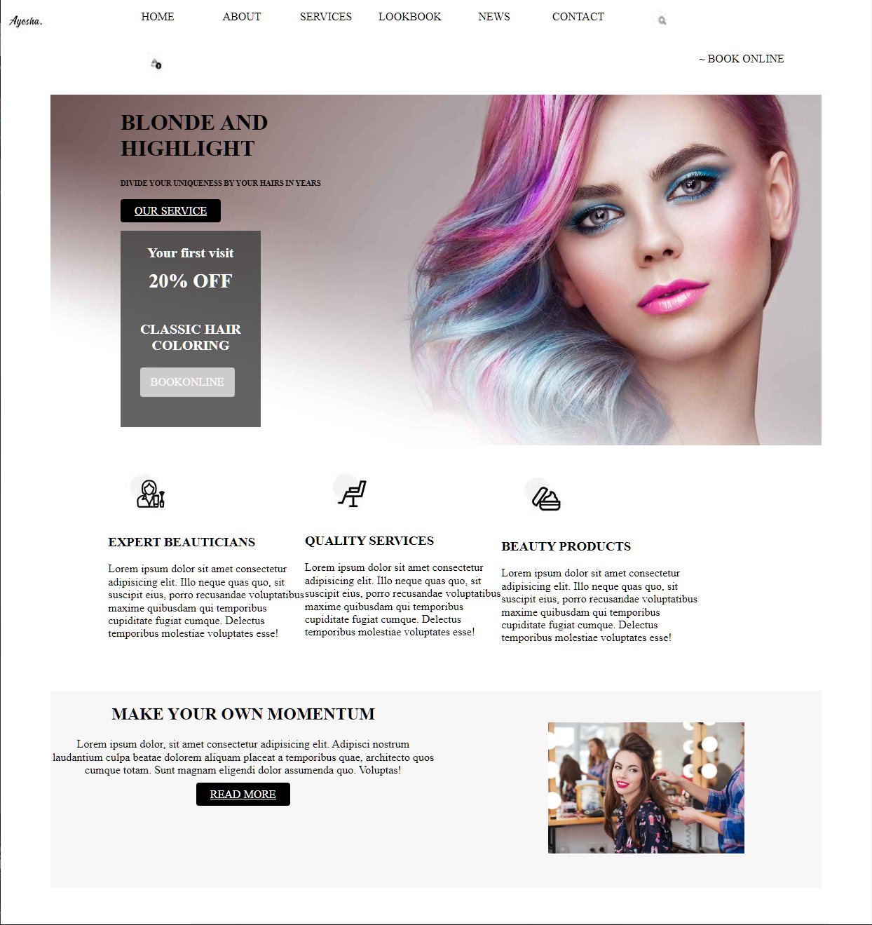 Image of hairdresser website